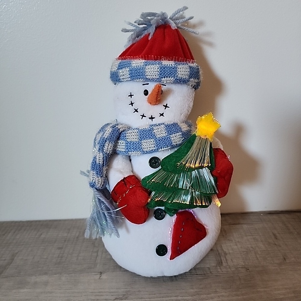 Vintage Fiber Optic Glowing‎ Christmas Plushees Snowman 11" Hanging Standing